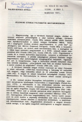 Paládi-Kovács Attila szerk. - Jelenkori etnikai folyamatok Magyarországon- dedikált