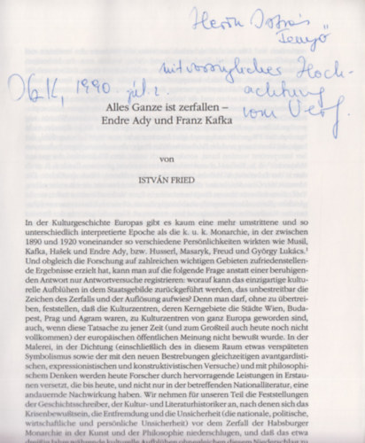 Istv�n Fried - Alles Ganze ist zerfallen - Endre Ady und Franz Kafka (Die �sterreichische literatur) (Dedik�lt)