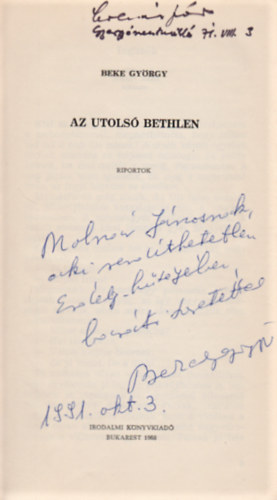 Beke György - Az utolsó Bethlen (Dedikált)