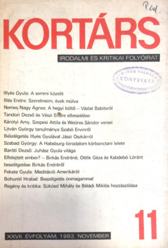 Kortrs 1983. november (Irodalmi s kritikai folyirat - XVII. vfolyam 11. szm)