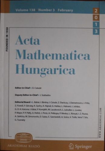 . Csszr Editor-in-Chief - Acta Mathematica Hungarica Volume 138, Number 3, February 2013