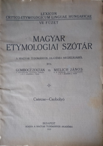 Gombocz Zolt�n-Melich J�nos - Magyar etymologiai sz�t�r VII. f�zet
