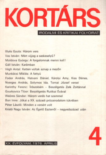 Kovcs Sndor Ivn szerk. - Kortrs 4  Irodalmi s kritikai folyirat XX. vfolyam, 1976. prilis