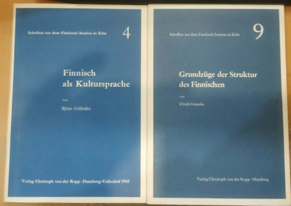 Björn Collinder, Ulrich Groenke - 2 db Schriften aus dem Finnland - Institut in Köln: 4. Finnisch als Kultursprache + 9. Grundzüge der Struktur des Finnischen