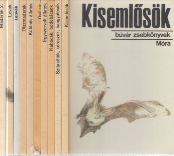 10 db. B�v�r zsebk�nyvek (Kiseml�s�k, Szitak�t�k, k�r�szek, hangyales�k + Kab�c�k, bodob�csok + Egyszervolt �llatok + �s�llatok + K�l�n�s �llatok + D�szmadarak + Lepk�k + Lovak + Madarak 2.)