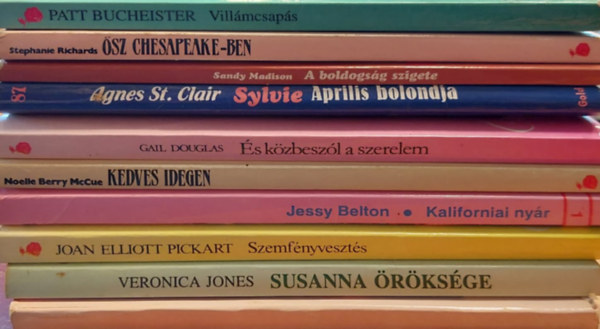 Veronica Jones, Joan Elliott Pickart, Jessy Belton, Noelle Berry McCue, Gail Douglas, Agnes St. Clair, Sandy Madison, Stephanie Richards, Patt Bucheister Herbert Jenkins - 10 db romantikus regny kisregny: Patricia frje fog, Susanna rksge, Szemfnyveszts, Kaliforniai nyr, Kedves idegen, s kzbeszl a szerelem, prilis bolondja, A boldogsg szigete, sz Chesapeake-ben, Villmcsaps