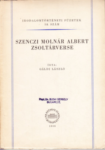 Gldi Lszl - Szenczi Molnr Albert zsoltrverse