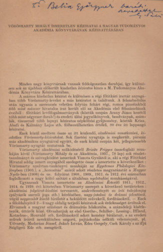 Gergely P�l - V�r�smarty Mih�ly ismeretlen k�ziratai (K�l�nlenyomat) (Dedik�lt)