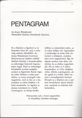 Arany Rzsakereszt - Pentagram - Lectorium Rosicrucianum 14. vfolyam, 1998. november/december