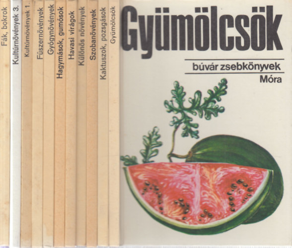 11 db. B�v�r zsebk�nyvek (Gy�m�lcs�k + Kaktuszok, pozsg�sok + Szoban�v�nyek + K�l�nleges n�v�nyek + Havasi vir�gok + Hagym�sok, gum�sok + Gy�gyn�v�nyek + F�szern�v�nyek + Kult�rn�v�nyek 1., 3. + F�k, bokrok)