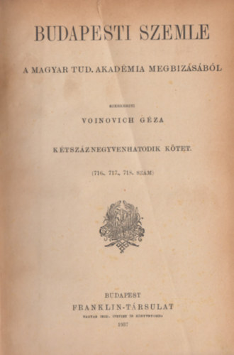 Voinovich Gza (szerk) - Budapesti Szemle 246. ktet (246-247) (716., 717., 718. szm)