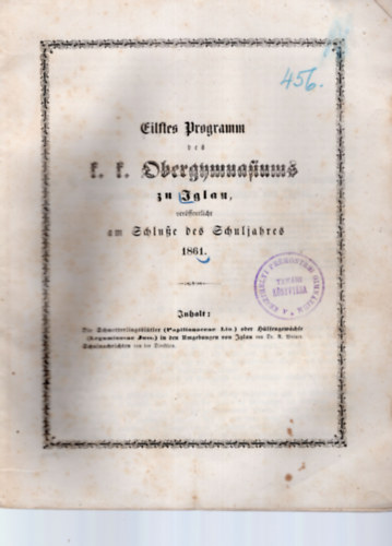 Programm des k. k. Obergymnasiums zu Iglau ver�ssentlicht  am Schlusse des Schuljahres 1861