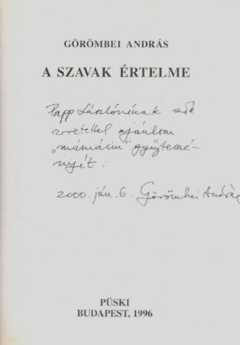 G�r�mbei Andr�s - A szavak �rtelme. -Dedik�lt.