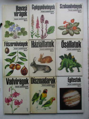 9 db a Bvrknyvek sorozatbl (Hzillatok, Fszernvnyek, Dszmadarak, Vadvirgok 1., gi testek, sllatok, stb...)