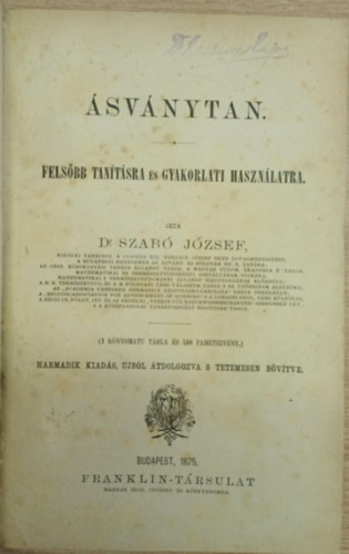 Dr. Szab Jzsef - svnytan- Felsbb tantsra s gyakorlati hasznlatra.