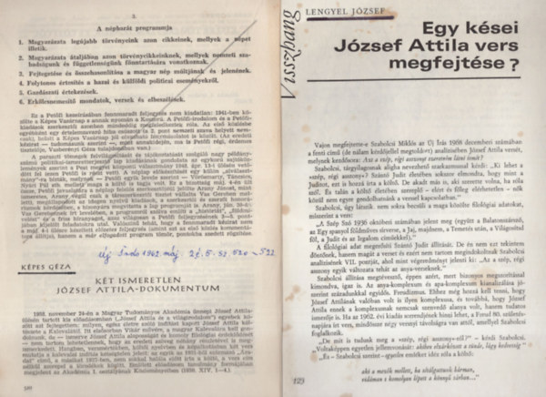 Kiss Ferenc, K�PES G�ZA Lengyel J�zsef - J�zsef Attila cikkek ( 8 db )