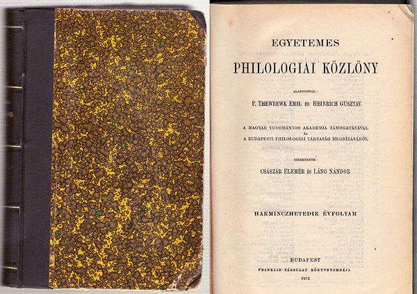 P.Thewrewk Emil s Heinrich Gusztv - Egyetemes Philologiai Kzlny 1913 - 37.