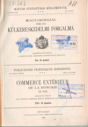 Magyarorsz�g 1930. �vi k�lkereskedelmi forgalma