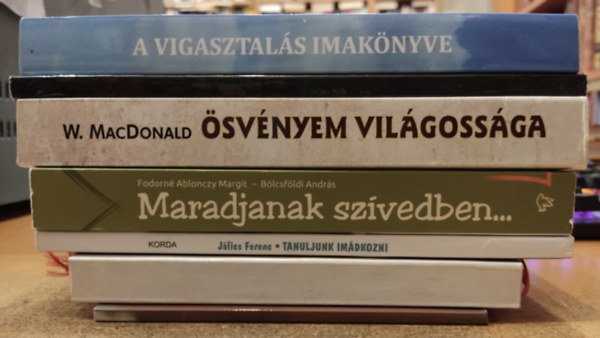 Pajor Andrs, Jlics Ferenc, Fodorn Ablonczy Margit, Blcsfldi Andrs, William MacDonald, Dvid Lehel, Dr. Nehz Mrta Mirjam - 7 db valls, ima: Nem magamban beszlek; A vasrnapi szentmisk vlaszos zsoltrai A, B, C vekben; Tanuljunk imdkozni; Maradjanak szvedben...; svnyem vilgossga; Az ima klssgei; A vigasztals imaknyve