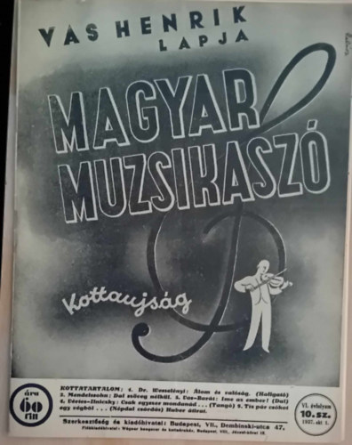 Magyar Muzsikasz 1397 ,Vas Henrik lapja