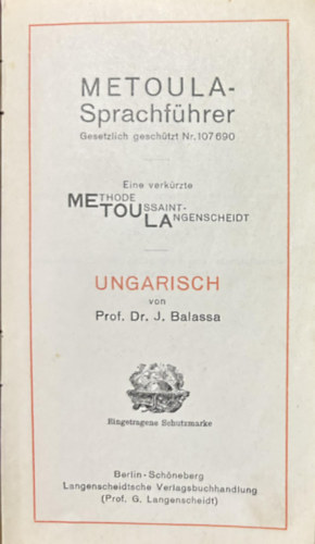 Dr. Prof. J. Balassa - METOULA - Sprachfhrer - Ungarisch