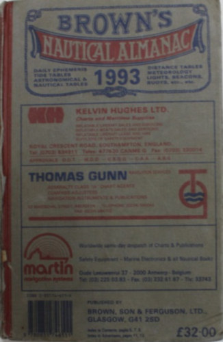 Brown's Nautical Almanac daily tide tables for 1993