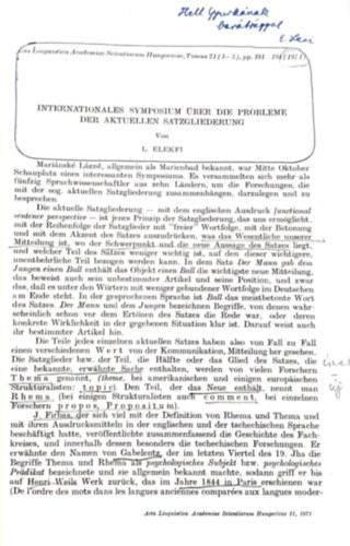 L. Elekfi - Internationales Symposium ber Die Probleme Der Aktuellen Satzgliederung