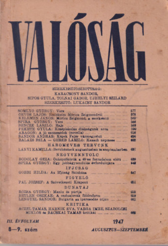 Lukácsy Sándor - Valóság III. évf. 8-9. szám 1947