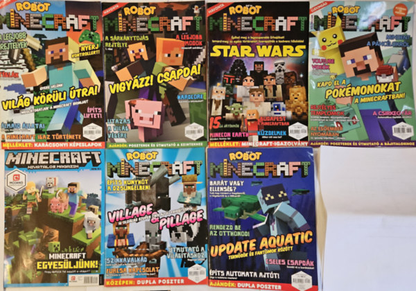 MINECRAFT Hivatalos magazin 20185/1 + ROBOT MINECRAFT magazinok, 6 db: 2016/3 + 2017/9 + 2017/11 + 2018/1 + 2018/10-11 + 2019/2 szmok (7 m)