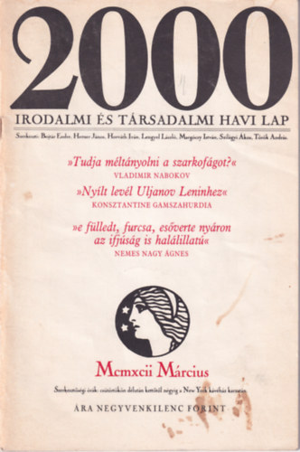2000 Irodalmi �s T�rsadalmi Havi Lap - 1992. m�rcius