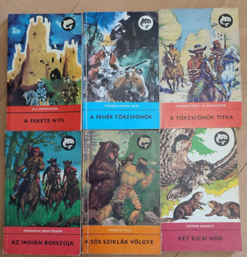Hossz Toll, Friedrich Gerstacker, Szrke Bagoly, Thomas Mayne Reid R. L. Stevenson - (6 db) Delfin ifjsgi knyvcsomag: A fekete nyl / A fehr tzsfnk / A trzsfnk titka / Az indin bosszja / A ss sziklk vlgye / Kt kicsi hd
