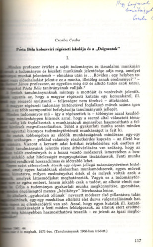 Csorba Csaba - Pósta Béla kolozsvári régészeti iskolája és a " Dolgozatok " - dedikált - Különlenyomat