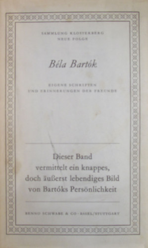 Bla Bartk - Eigene Schriften und Erinnerungen der Freunde