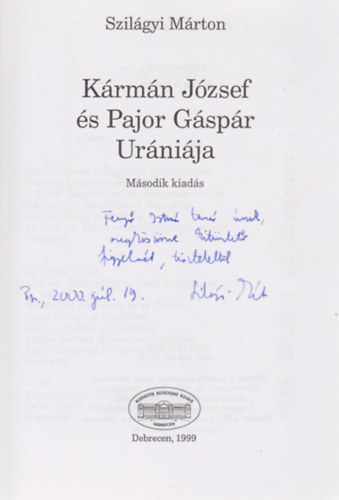 Szilgyi Mrton - Krmn Jzsef s Pajor Gspr urnija (Dediklt)