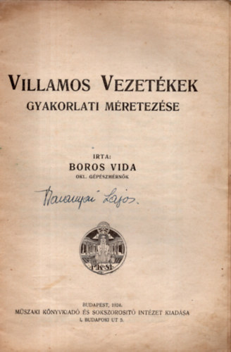 Boros Vida - Villamos vezet�kek gyakorlati m�retez�se