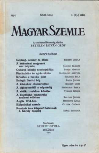 Magyar Szemle 1934. év XXII. kötet 1.(85.) szám