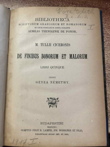 M. Tullii Ciceronis - De finibus bonorum et malorum