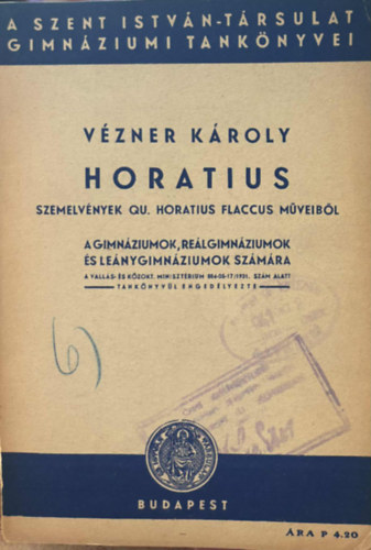 Vézner Károly - Horatius - Szemelvények QU Horatius Flaccus Műveiből