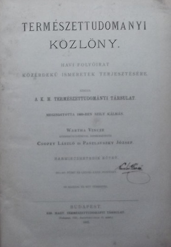 Wartha-Csopey-Paszlavszky - Termszettudomnyi kzlny 1905 (37. ktet)