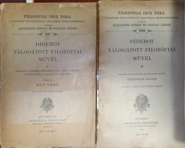 Diderot válogatott filozófiai művei I-II. (Filozófiai írók tára XII-XIII.)