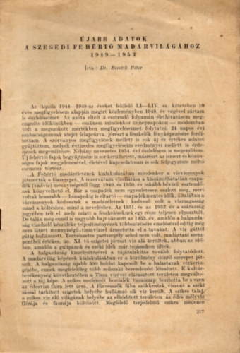 Dr. Beretzk pter - jabb adatok a szegedi Fehrt madrvilghoz 1949-1953.