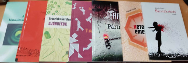 Farag� Ferenc, Farkas Tibor, Sz�vai Attila, Szil �gnes, T�t�nyi Csaba, Schilli T�mea Franziska Gerstenberg - 7 db JAK (Vil�girodalmi sorozat): A flox + Aj�nd�kok + Akkor sem biztos�t�si esem�ny + Hetedik emelet + P�rtmobil + Sz�vt�kr�z�s + Tangram