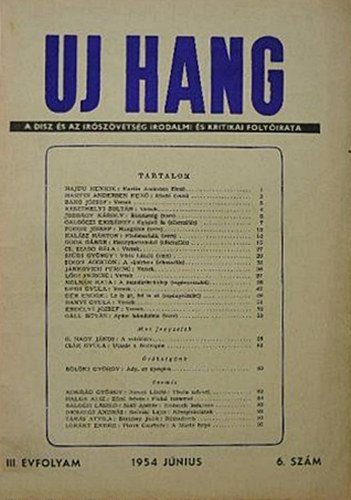 Erdei S�ndor  (szerk.) - Uj hang - III. �vfolyam 6. sz�m, 1954. j�nius