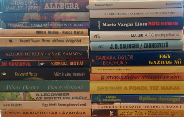 H. James, William Golding, Bogomil Rajnov, Aldous Hunxley, Jir Kratochvil, Krzystof Kieslowski, Brian Lecomber, Ken Follett, B. Traven, Szakonyi Kroly, C.K. Chesterton, Mario Vargas L Liv Ullmann - ---