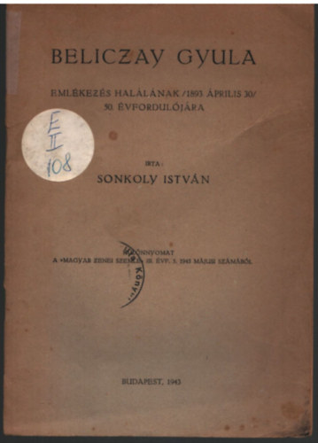 Sonkoly Lszl - Beliczay Gyula-Emlkezs hallnak/1893  prilis 30/ 50. vforduljra