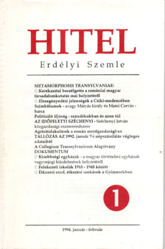 B�r� �. Zolt�n Horv�th Istv�n - Hitel Erd�lyi Szemle 1994. janu�r-febru�r (egybek�tve)
