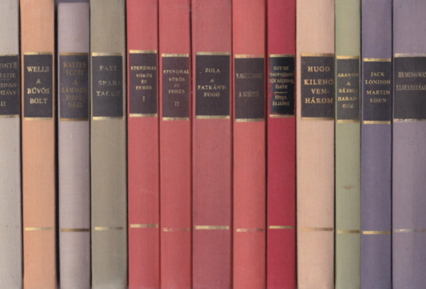 20db.: Világirodalom remekei:Heminway:Elbeszélések + Martin Eden + A bázeli harangok+ Victor Hugo:Kilencvenhárom+Egy asszony élete + A szépfiú +A patkányfogó+ Vörös és fehérI-II.+ Spartacus+A lammermoori nász+A bűvös bolt+Villette+He