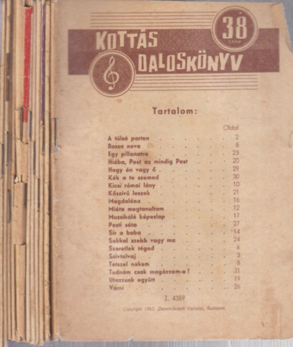 12 db. kotts dalosknyv (38, 39, 40, 41, 42, 43, 44, 45, 46, 47, 48, 49. szmok)