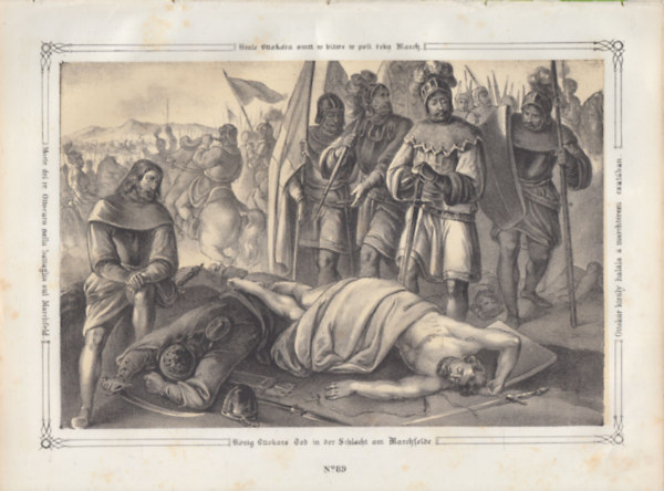 Ottokár király halála a marchtéreni csatában - eredeti litográfia (metszet)
