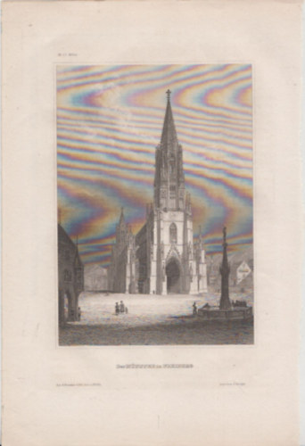 Der Mnster in Freiburg (Freiburgi katedrlis, Nmetorszg, Eurpa) (16x23,5 cm mret eredeti aclmetszet, 1856-bl)